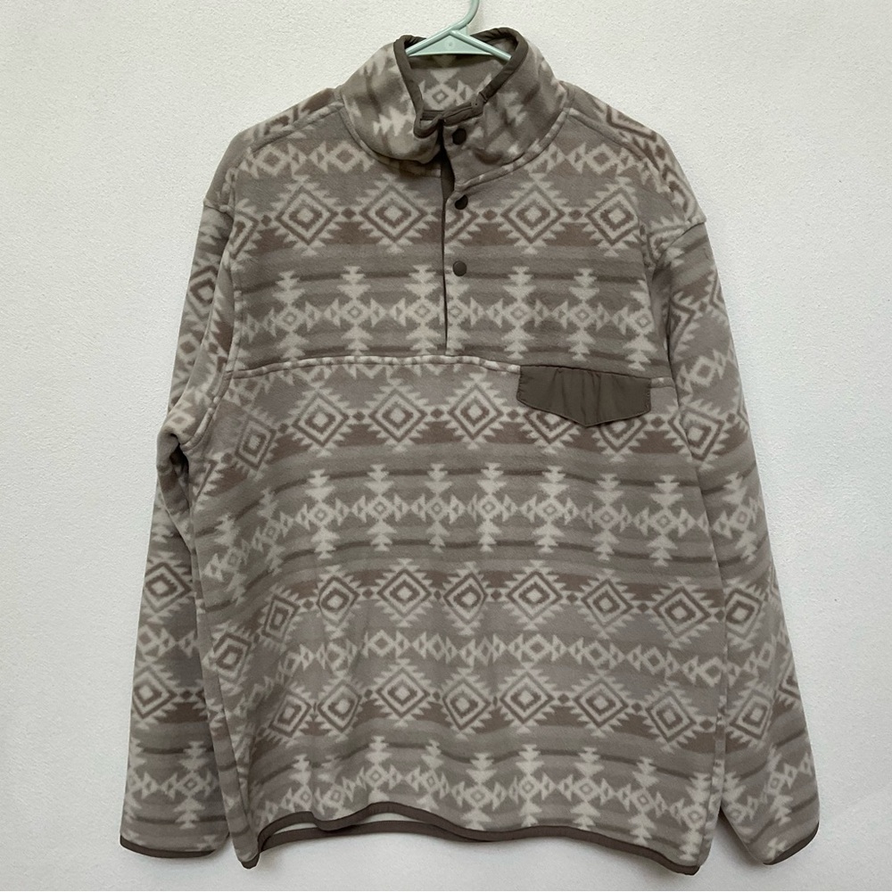 Southern Grit Taupe, Grey Western Print Quarter Snap Fleece Jacket Size Large